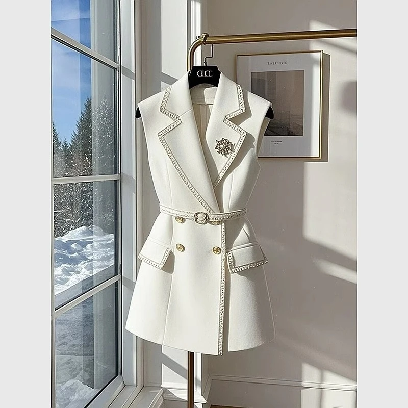 2025 Spring Summer New Waistcoat Blazer Ladies Temperament Slim Turn-down Collar Sleeveless Mid Length Top Fashionable Dresses
2025 Spring Summer New Waistcoat Blazer Ladies Temperament Slim Turn-down Collar Sleeveless Mid Length Top Fashionable Dresses