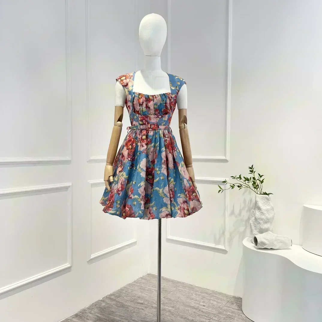 Vintage Top Quality Linen Silk Red Floral Printing Blue Square Collar High Waist Mini Tank Dresses Women
Vintage Top Quality Linen Silk Red Floral Printing Blue Square Collar High Waist Mini Tank Dresses Women
