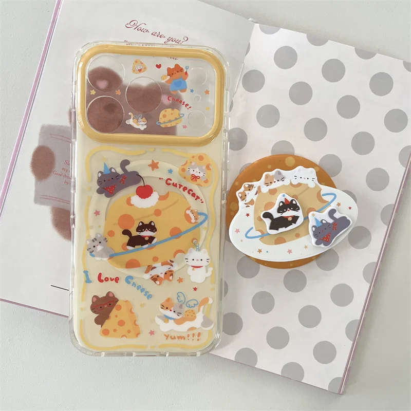 Cute For MagSafe Cat Cheese Stand Phone Case Yellow Large Camera Window Shockproof Cover For iPhone 15 16 17 Pro Max
Cute For MagSafe Cat Cheese Stand Phone Case Yellow Large Camera Window Shockproof Cover For iPhone 15 16 17 Pro Max