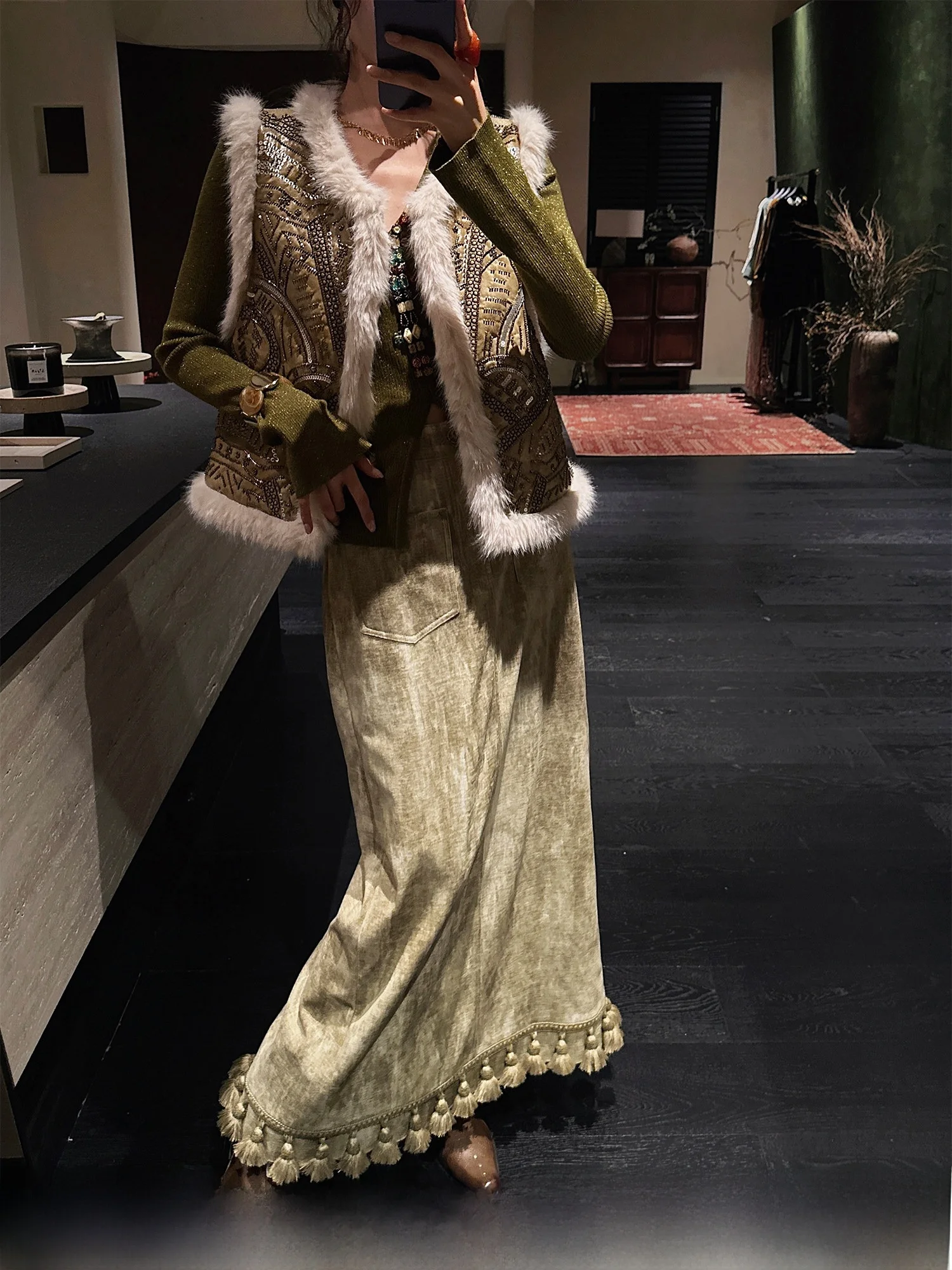 Sanji Bla Flower Jiang uo Ancient Method Earth Dyeing Denim Tassel f Skirt Autumn Women's Faion Skirt
Sanji Bla Flower Jiang uo Ancient Method Earth Dyeing Denim Tassel f Skirt Autumn Women's Faion Skirt