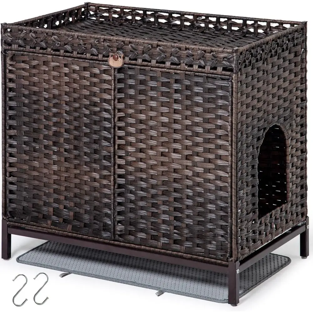 Cat Litter Box Enclosure urniture, Hidden Handwoven Rattan Litter Box with Mat, Large Cat House with Metal Heightened eet, 30.3
Cat Litter Box Enclosure urniture, Hidden Handwoven Rattan Litter Box with Mat, Large Cat House with Metal Heightened eet, 30.3