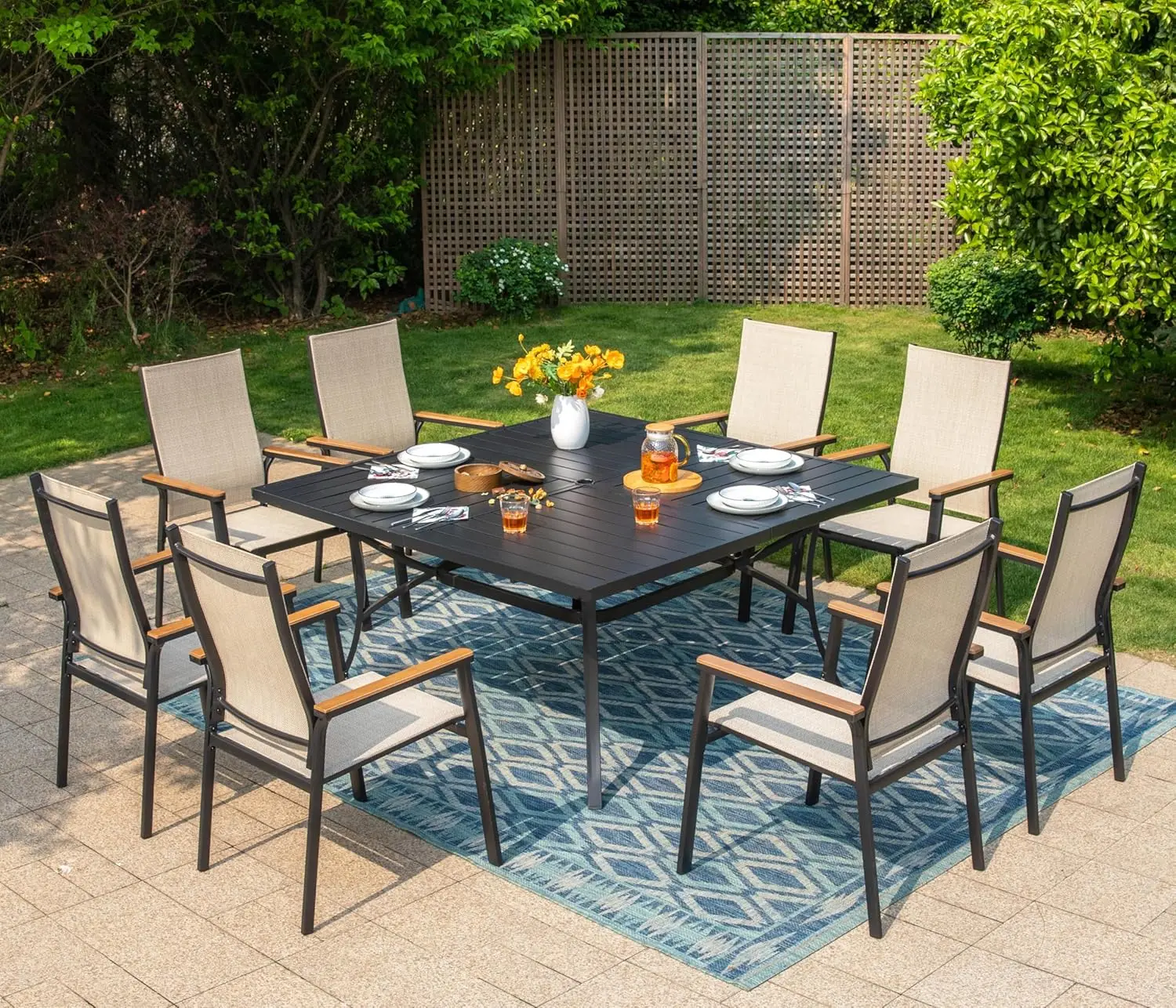 8-Person Aluminum Patio Dining Set Stackable Lightweight Square Table Lawn Garden Yard, Customized
8-Person Aluminum Patio Dining Set Stackable Lightweight Square Table Lawn Garden Yard, Customized
