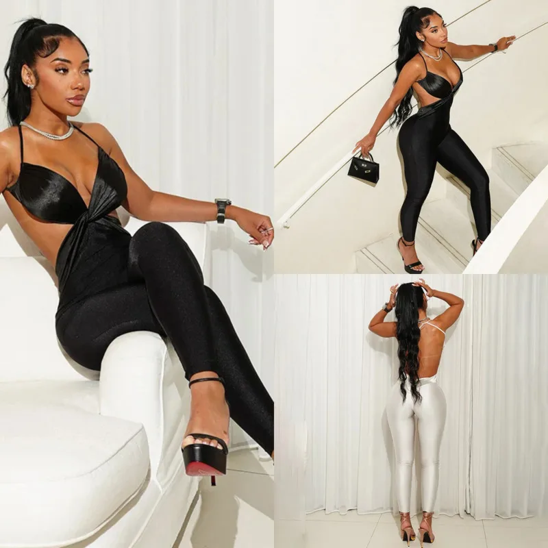 Sexy Satin Sleeveless Jumpsuit For Women Backless Cross Wrap Bodycon Romper Clubwear Coquette Night Outfit Tight Fit Overalls
Sexy Satin Sleeveless Jumpsuit For Women Backless Cross Wrap Bodycon Romper Clubwear Coquette Night Outfit Tight Fit Overalls
