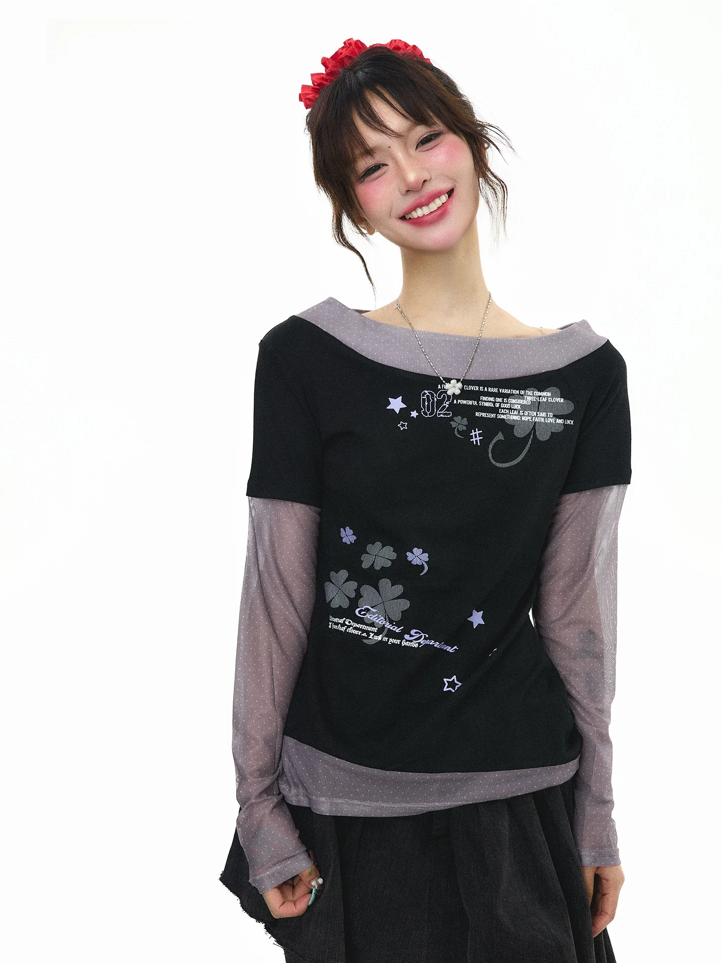 Astrsk Korean Sle Polka Dot off oulder Long Sve T-irt Casual Slimming Women's Top Fake Two-Piece Diagonal Collar
Astrsk Korean Sle Polka Dot off oulder Long Sve T-irt Casual Slimming Women's Top Fake Two-Piece Diagonal Collar