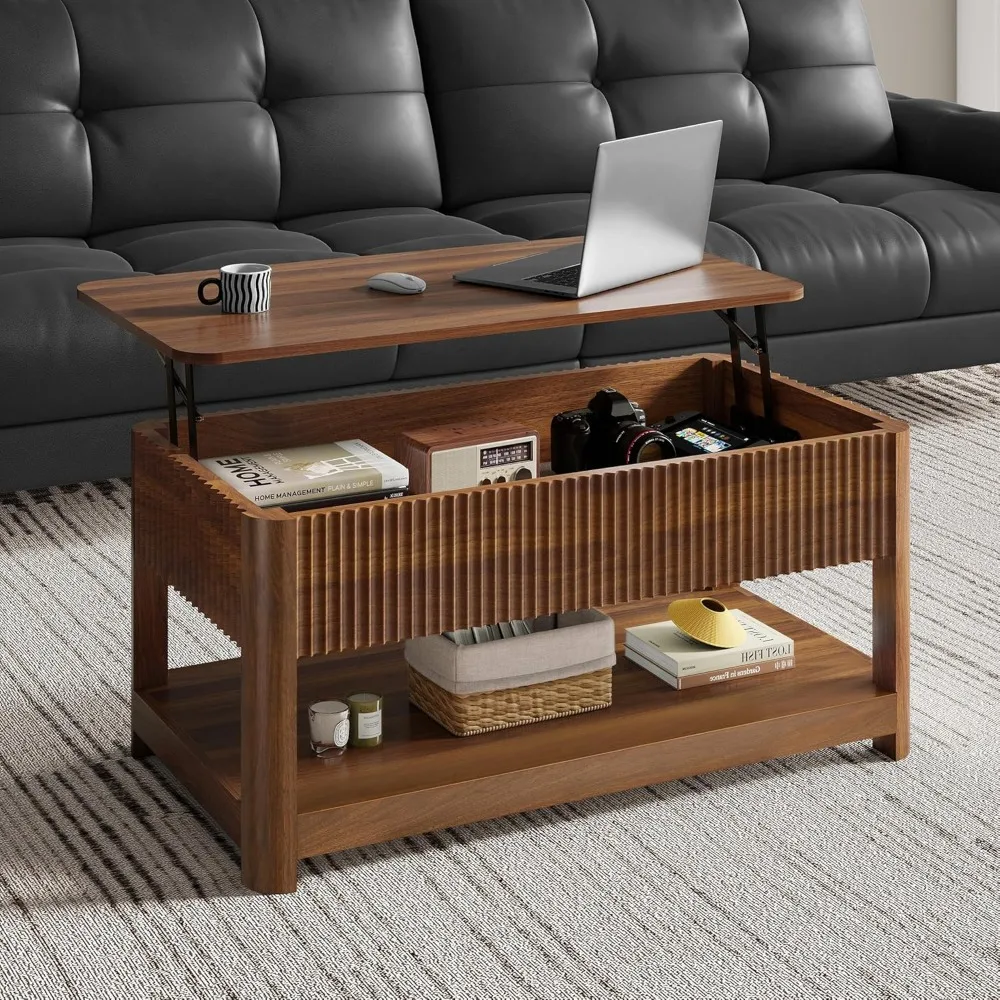 Lift Top Coffee Table with Storage, Mid Century Modern Coffee Table with Hidden Compartment, Fluted Wood Center Table for Small
Lift Top Coffee Table with Storage, Mid Century Modern Coffee Table with Hidden Compartment, Fluted Wood Center Table for Small