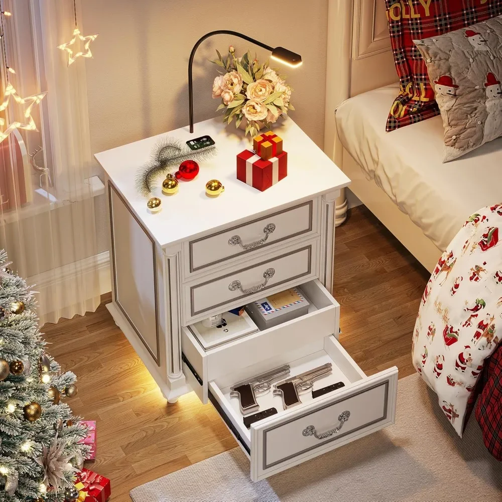 Farmhouse Nightstand with Gun Drawer and 3 Large Storage Drawers,Smart Bedside End Table with LED Light and Human Sensor
Farmhouse Nightstand with Gun Drawer and 3 Large Storage Drawers,Smart Bedside End Table with LED Light and Human Sensor