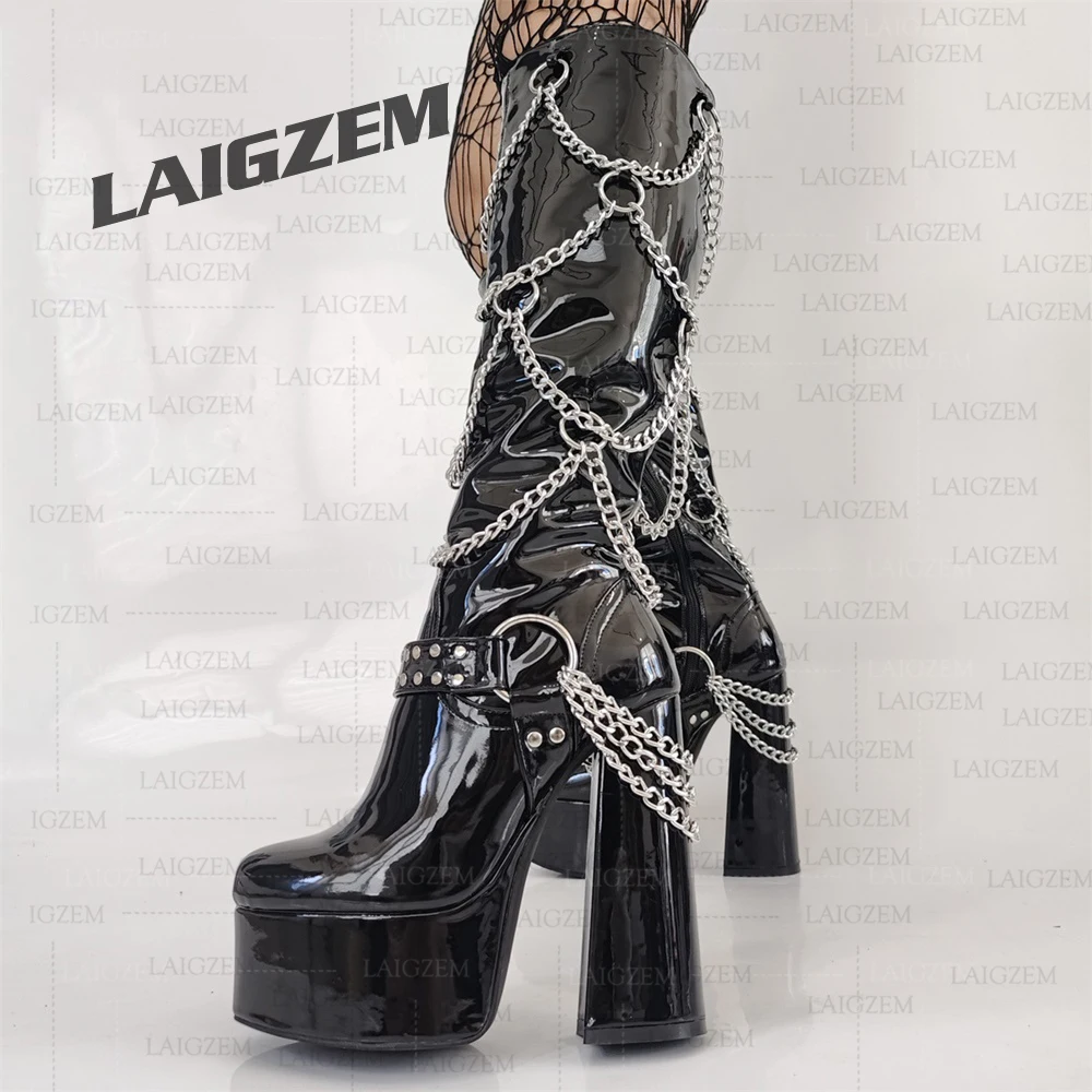 LAIGZEM Women Knee High Boots Platform Metal Chains Side Zipper Tall Boots Handmade Ladies Shoes Woman Big Size 41 43 50 52
LAIGZEM Women Knee High Boots Platform Metal Chains Side Zipper Tall Boots Handmade Ladies Shoes Woman Big Size 41 43 50 52