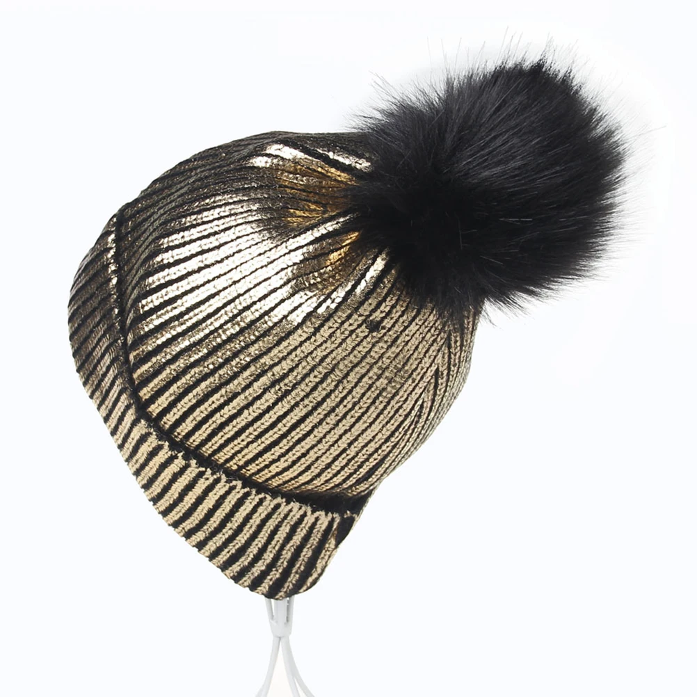 Pompom Gold-stitched Knit Hat Women's Hats & Caps Beanie Knitted Golden Metallic
Pompom Gold-stitched Knit Hat Women's Hats & Caps Beanie Knitted Golden Metallic