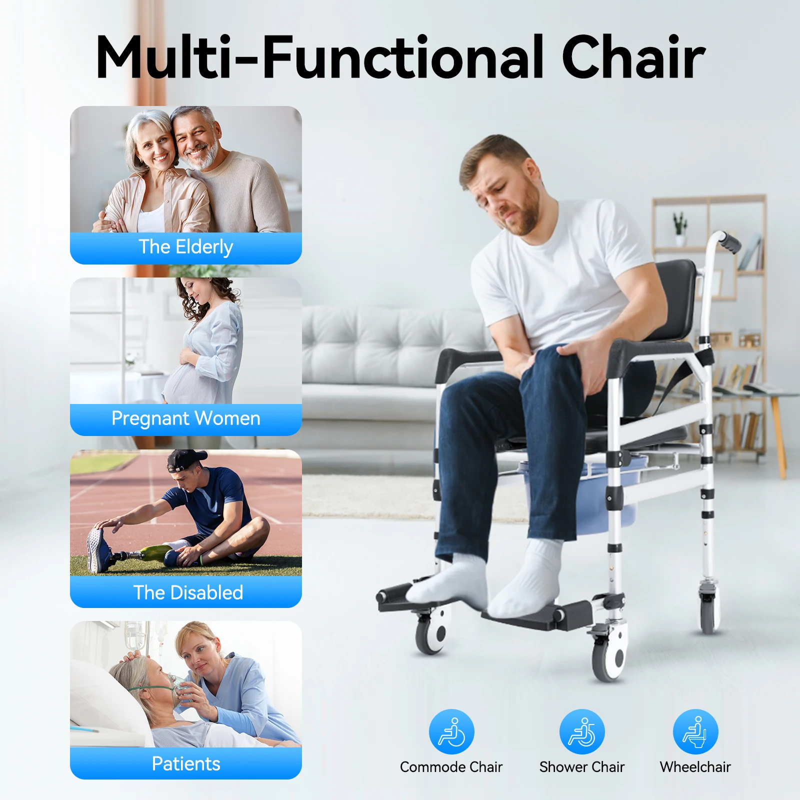 Adjustable Shower Chair for Elderly, Foldable Toilet Commode with Wheels, Heavy Duty Bath Bench with Safety Belt
Adjustable Shower Chair for Elderly, Foldable Toilet Commode with Wheels, Heavy Duty Bath Bench with Safety Belt