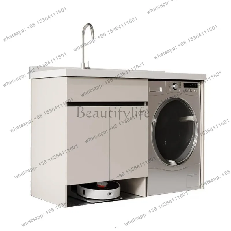 Balcony washing machine cabinet combination, laundry table with rubbing board integrated laundry basin
Balcony washing machine cabinet combination, laundry table with rubbing board integrated laundry basin