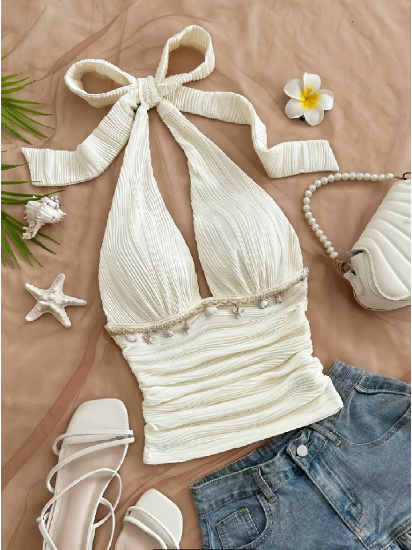 Women's Starfish Shell Ribbon Decor Textured Ruched Slim Top 2026 Summer Beach Vacation Aesthetic Outfit
Women's Starfish Shell Ribbon Decor Textured Ruched Slim Top 2026 Summer Beach Vacation Aesthetic Outfit