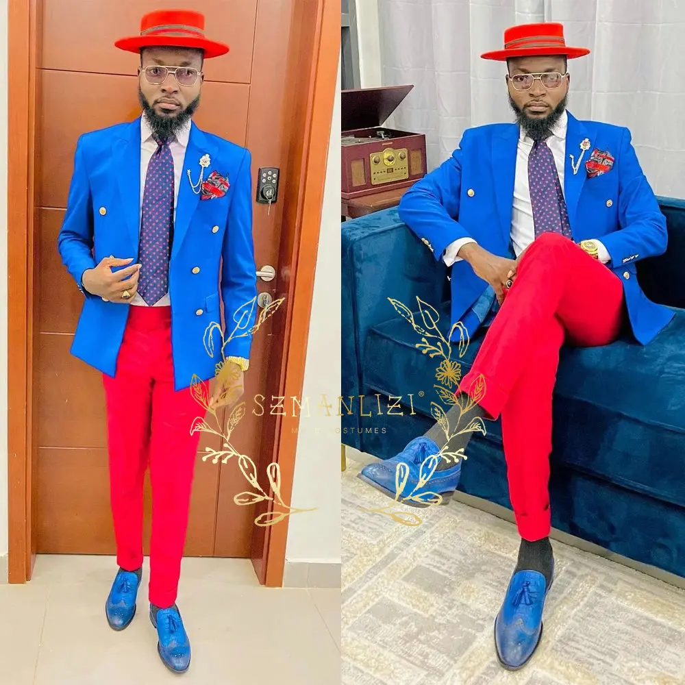 Royal Blue Men Suits Double Breasted Jacket Red Pant Tailor-Made Tuxedo 2-Pieces Wedding Party Blazer Groom Mens Tuxedo Costume
Royal Blue Men Suits Double Breasted Jacket Red Pant Tailor-Made Tuxedo 2-Pieces Wedding Party Blazer Groom Mens Tuxedo Costume