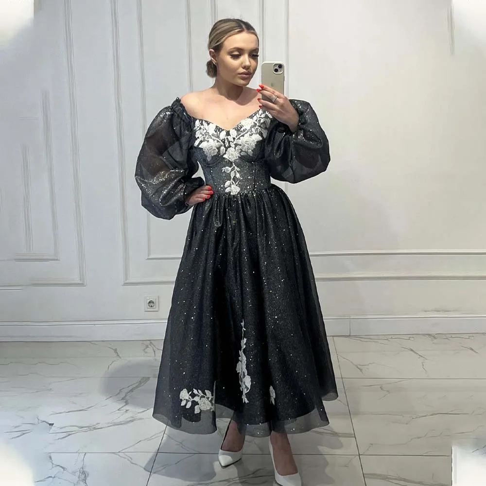 Black Stunning Long Puff Sleeves Lace Applique Wedding Dresses Formal Party Grow Evening Dresses 2024
Black Stunning Long Puff Sleeves Lace Applique Wedding Dresses Formal Party Grow Evening Dresses 2024