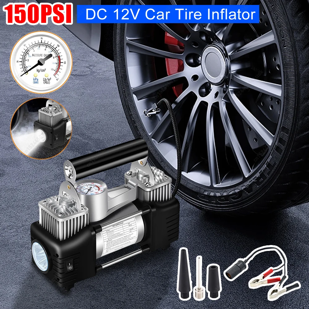 12V150PSI Car Air Compressor Heavy Duty Dual Cylinder Electric Tire Inflator with Pressure Gauge for Truck Auto Inflatable Pump
12V150PSI Car Air Compressor Heavy Duty Dual Cylinder Electric Tire Inflator with Pressure Gauge for Truck Auto Inflatable Pump