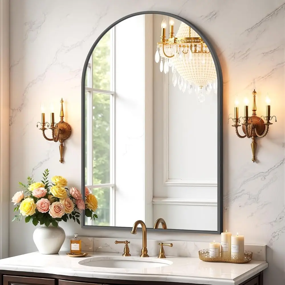 Bathroom Mirror for Wall, 38x26 Inch Arched Mirror, Matte Black Metal Framed Bathroom Vanity Mirror for Restroom Farmhouse, A
Bathroom Mirror for Wall, 38x26 Inch Arched Mirror, Matte Black Metal Framed Bathroom Vanity Mirror for Restroom Farmhouse, A