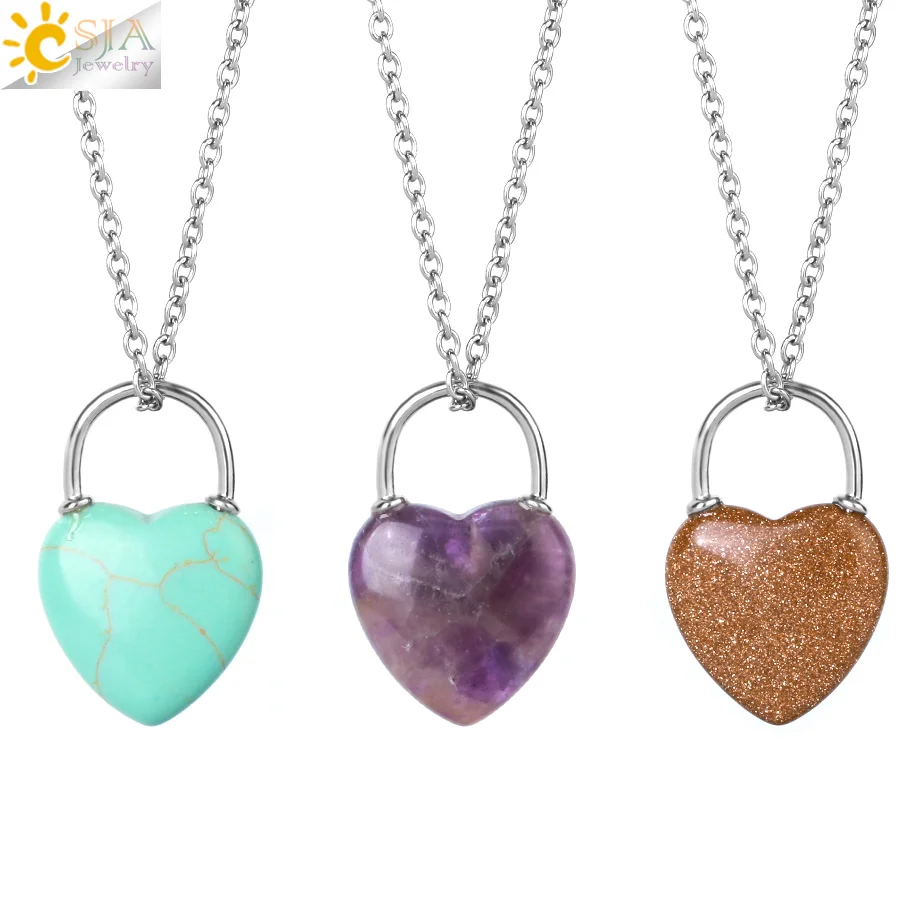 CSJA Natural Stone Pendant Healing Crystal Necklace Heart Charm Pendants Amethysts Tiger Eye Obsidian Pink Quartz Jewellery H066
CSJA Natural Stone Pendant Healing Crystal Necklace Heart Charm Pendants Amethysts Tiger Eye Obsidian Pink Quartz Jewellery H066