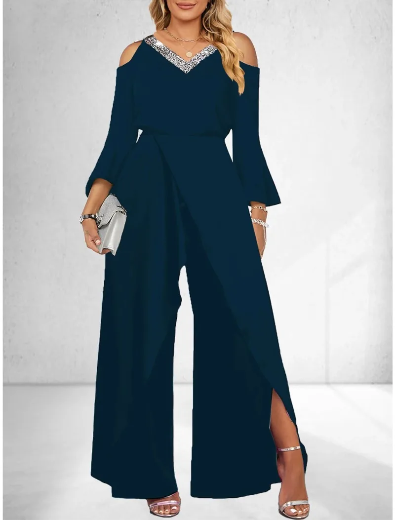 Women's Slit Sequin Solid Color V-neck Basic Jumpsuit Business Elegant Wide Leg Loose Sleeve Trumpet Sleeve Jumpsuit
Women's Slit Sequin Solid Color V-neck Basic Jumpsuit Business Elegant Wide Leg Loose Sleeve Trumpet Sleeve Jumpsuit