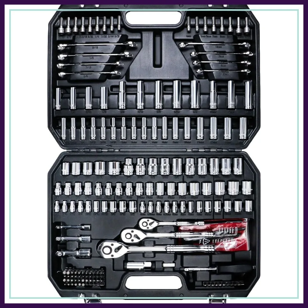 AMM Mechanics Tool Set, 1/4 in, 3/8 in and 1/2 in Drive Socket Set, 202 Piece
AMM Mechanics Tool Set, 1/4 in, 3/8 in and 1/2 in Drive Socket Set, 202 Piece