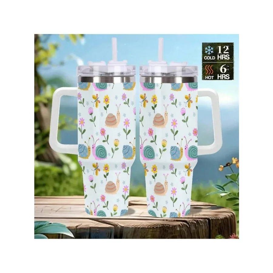 1 Pc 40oz Termos With Handle And Straw, Coffee Travel Mug, Snail Flower Butterfly Pattern Cute Theme Stainless Steel Tumbler, R
1 Pc 40oz Termos With Handle And Straw, Coffee Travel Mug, Snail Flower Butterfly Pattern Cute Theme Stainless Steel Tumbler, R