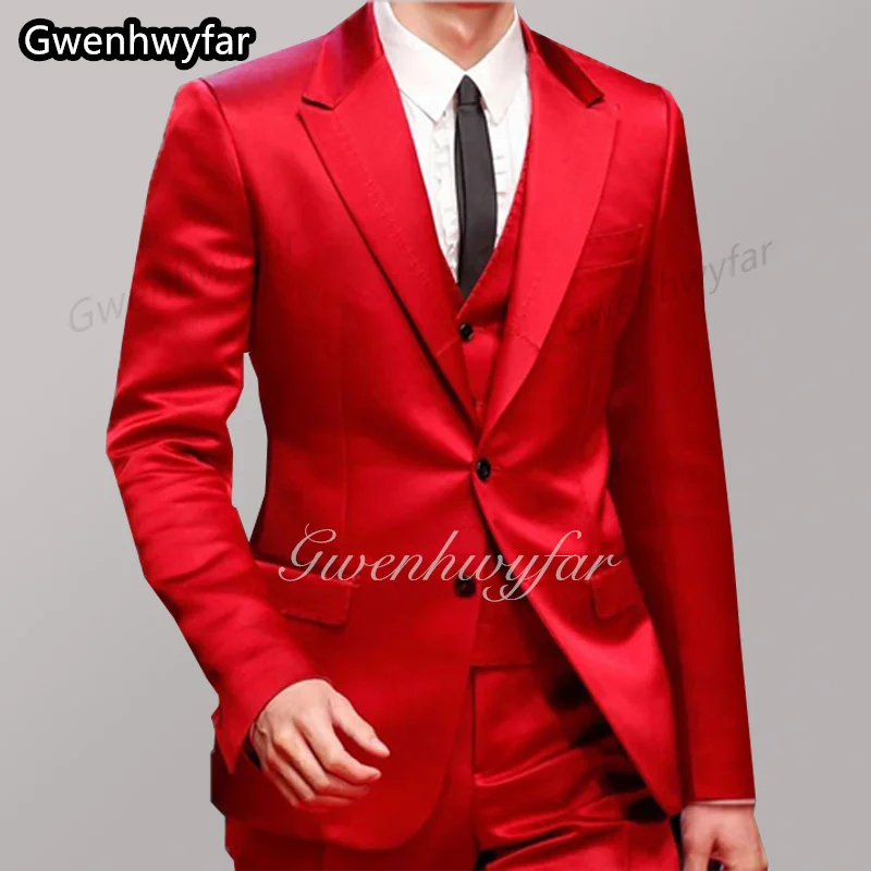 Gwenhwyar Fashion Red Satin Peaked Lapel Groom Wedding Tuxedo Best Men's 3 Piece Custom Slim Men's Suits Jackets Tank Tops Homme
Gwenhwyar Fashion Red Satin Peaked Lapel Groom Wedding Tuxedo Best Men's 3 Piece Custom Slim Men's Suits Jackets Tank Tops Homme