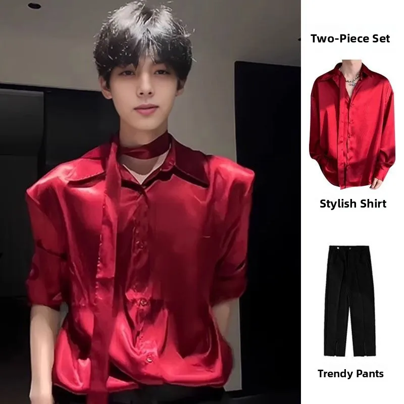 Red Wine Color Silk Men's Shirt Long Sleeve Shoulder Pad Sash High Quality Cool Style Spring Autumn Winter Season Unisex Set
Red Wine Color Silk Men's Shirt Long Sleeve Shoulder Pad Sash High Quality Cool Style Spring Autumn Winter Season Unisex Set