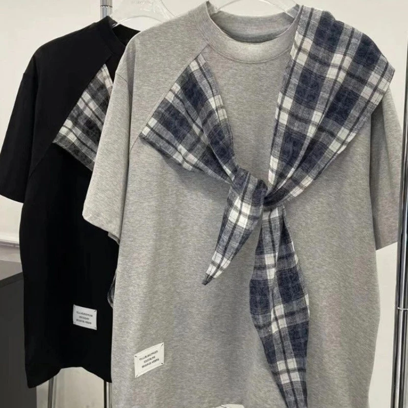DAYIFUN-Checker Splicing Short Sleeve T-shirt for Women,Loose Cotton Round Neck T-shirts,Korean Style Lady's Summer Pullover Tee
DAYIFUN-Checker Splicing Short Sleeve T-shirt for Women,Loose Cotton Round Neck T-shirts,Korean Style Lady's Summer Pullover Tee
