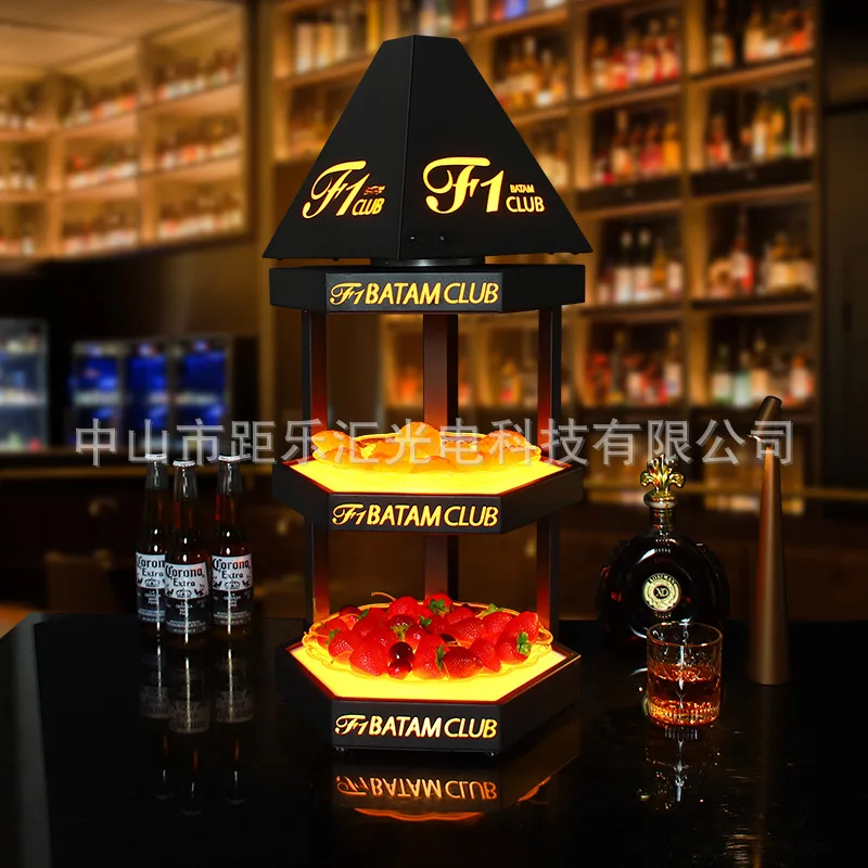 Светящаяся тарелка с фруктами для бара, КТВ, креативная вращающаяся пирамида, два слоя, трехслойная тарелка с фруктами, прозрачная тарелка для закусок для ночного клуба