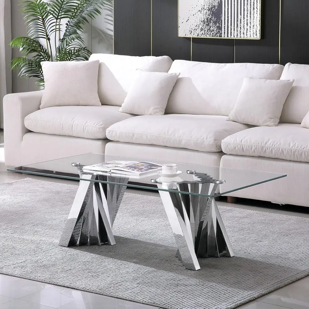 Современный набор кофейных столиков 51-в-1 с закаленным стеклянным верхом и серебристой стальной основой для гостиной
Современный набор кофейных столиков 51-в-1 с закаленным стеклянным верхом и серебристой стальной основой для гостиной