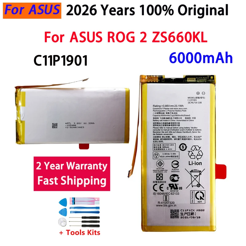 Fast Shipping 6000mAh Battery C11P1901 ZS660KL I001DB Phone Battery For ASUS ROG 2 Game Phone Batteries Bateria Batterij+Tools
Fast Shipping 6000mAh Battery C11P1901 ZS660KL I001DB Phone Battery For ASUS ROG 2 Game Phone Batteries Bateria Batterij+Tools