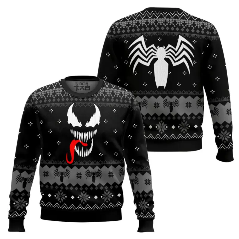 Marvel Venom Horror Big Mouth Long Tongue Spider Man Christmas Ugly Sweater Snowflake Loose Comfortable Men's Festival Party
Marvel Venom Horror Big Mouth Long Tongue Spider Man Christmas Ugly Sweater Snowflake Loose Comfortable Men's Festival Party