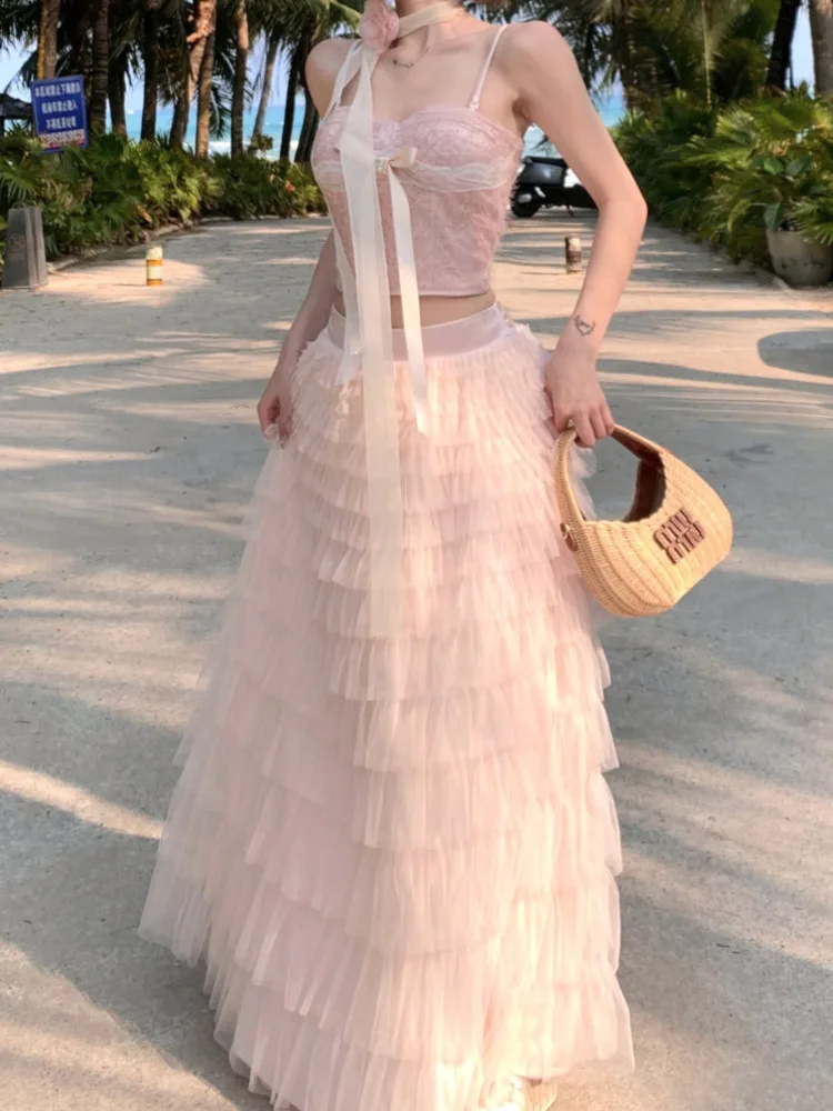 French Korean Fashion Sweet Cake Fairy Skirts For Women 2024 New Summer Ladies Beach Boho Holiday Pleated Big Swing Long Skirt
French Korean Fashion Sweet Cake Fairy Skirts For Women 2024 New Summer Ladies Beach Boho Holiday Pleated Big Swing Long Skirt