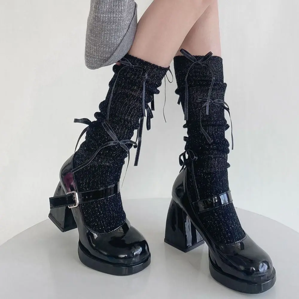 Сплошные цветные чулки в стиле Лолиты, эластичные хлопковые женские носки с украшением в виде нескольких бантов, высокие носки средней длины, стиль аниме
Сплошные цветные чулки в стиле Лолиты, эластичные хлопковые женские носки с украшением в виде нескольких бантов, высокие носки средней длины, стиль аниме