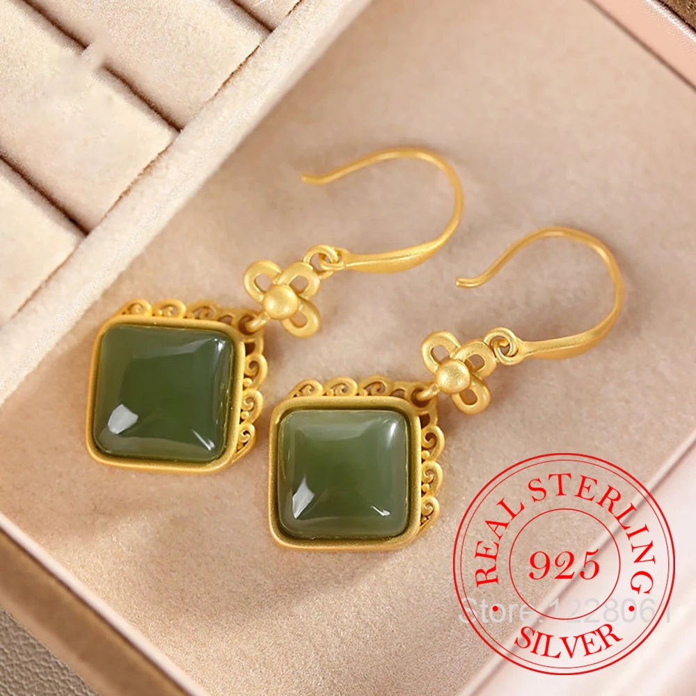 925 Sterling Silver Jewelry Natural Jade Vintage Geometric Drop Earrings for Women Wedding Party Jewelry For Girls Friend Gift
925 Sterling Silver Jewelry Natural Jade Vintage Geometric Drop Earrings for Women Wedding Party Jewelry For Girls Friend Gift