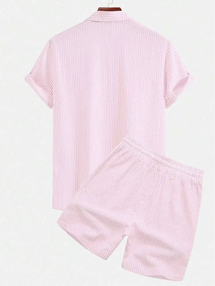 Mens Pink Striped Short Sleeve Shirt And Shorts Set Casual Summer Two Piece Outfit
Mens Pink Striped Short Sleeve Shirt And Shorts Set Casual Summer Two Piece Outfit