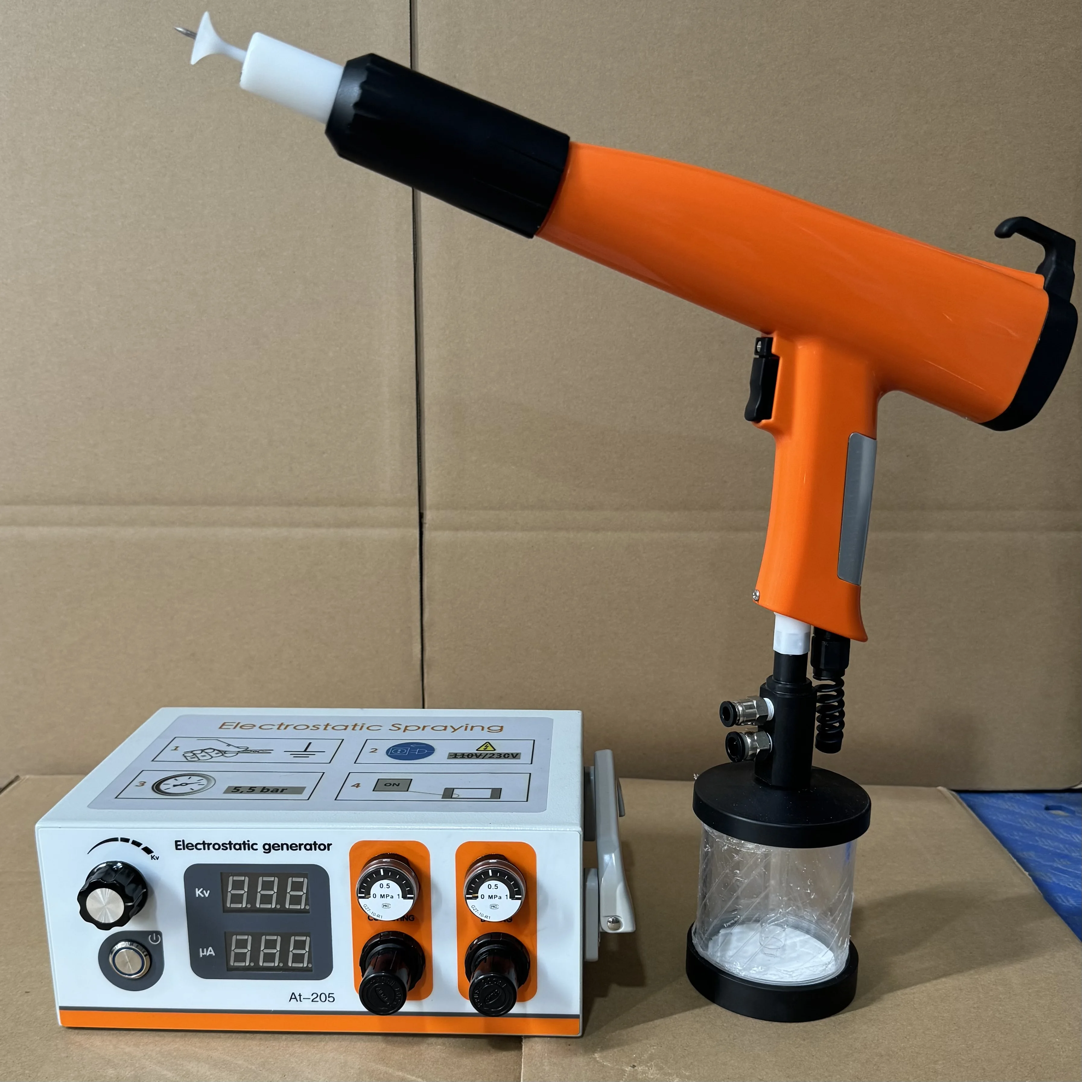 Digital Electrostatic Generator Machine and Manual Powder Coating Spray Gun with Powder Testing Hopper Cup
Digital Electrostatic Generator Machine and Manual Powder Coating Spray Gun with Powder Testing Hopper Cup