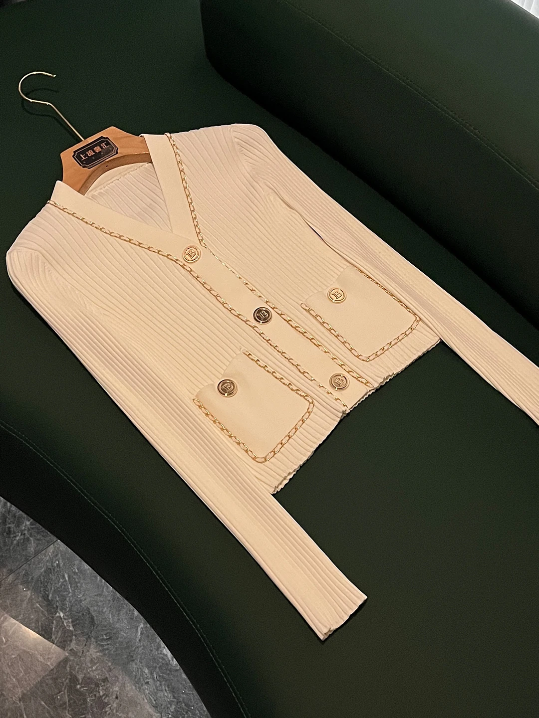 High-End Color Fashionable Knitted Long Sleeve V-Neck Open Cardigan Metal Button OL Style Summer New Arrival F7219
High-End Color Fashionable Knitted Long Sleeve V-Neck Open Cardigan Metal Button OL Style Summer New Arrival F7219