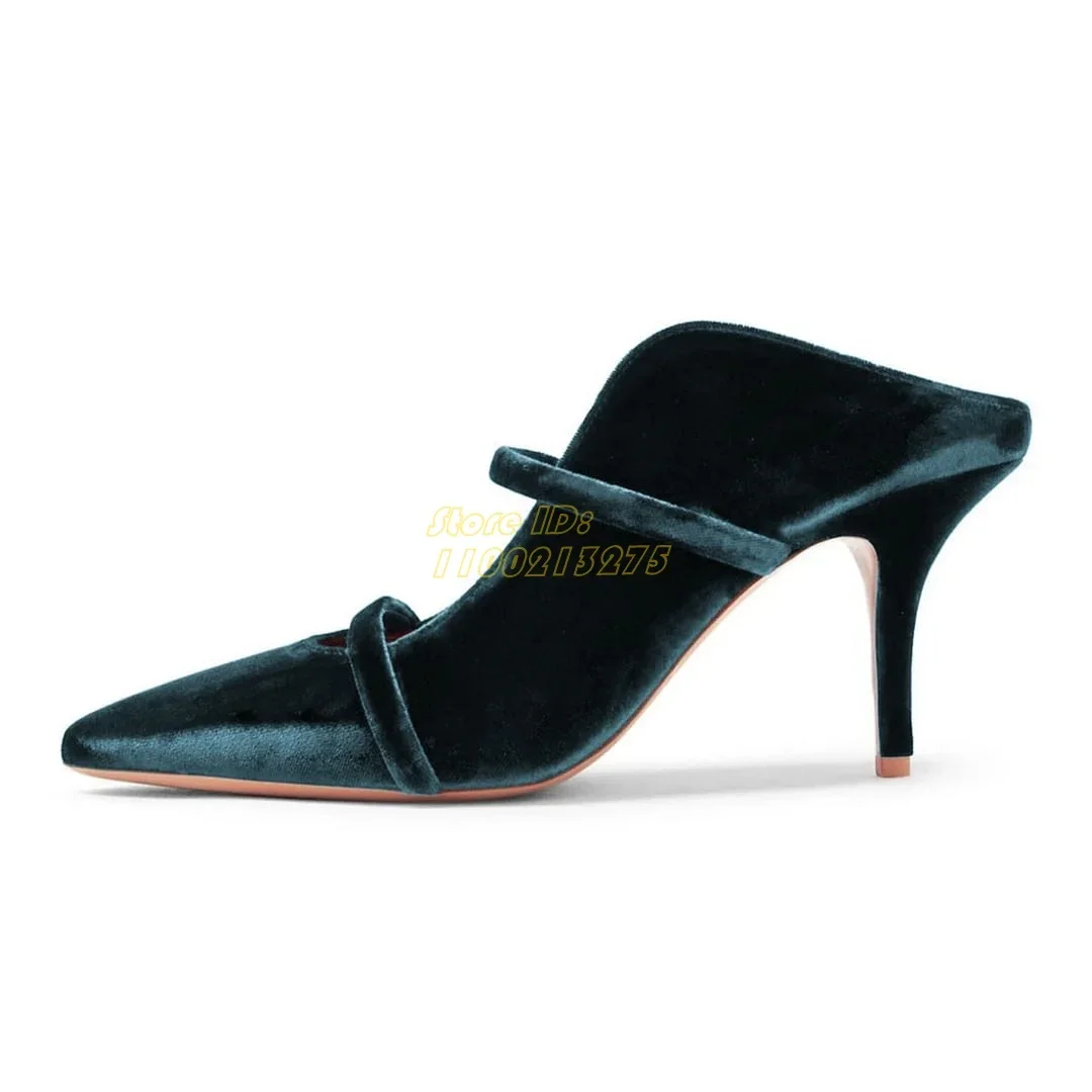 Blue Velvet Pointed Toe Straps Womens Mules Shoes with Stiletto Heel Slip On Fashion 2025 Spring Autumn Women Runway Dress Shoes
Blue Velvet Pointed Toe Straps Womens Mules Shoes with Stiletto Heel Slip On Fashion 2025 Spring Autumn Women Runway Dress Shoes