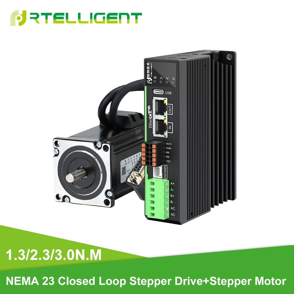 Rtelligent Fieldbus EtherCAT Stepper Driver EST60 with Nema 23 Closed Loop Stepper Motor 1.3/2.3/3N.M for CNC mechine
Rtelligent Fieldbus EtherCAT Stepper Driver EST60 with Nema 23 Closed Loop Stepper Motor 1.3/2.3/3N.M for CNC mechine