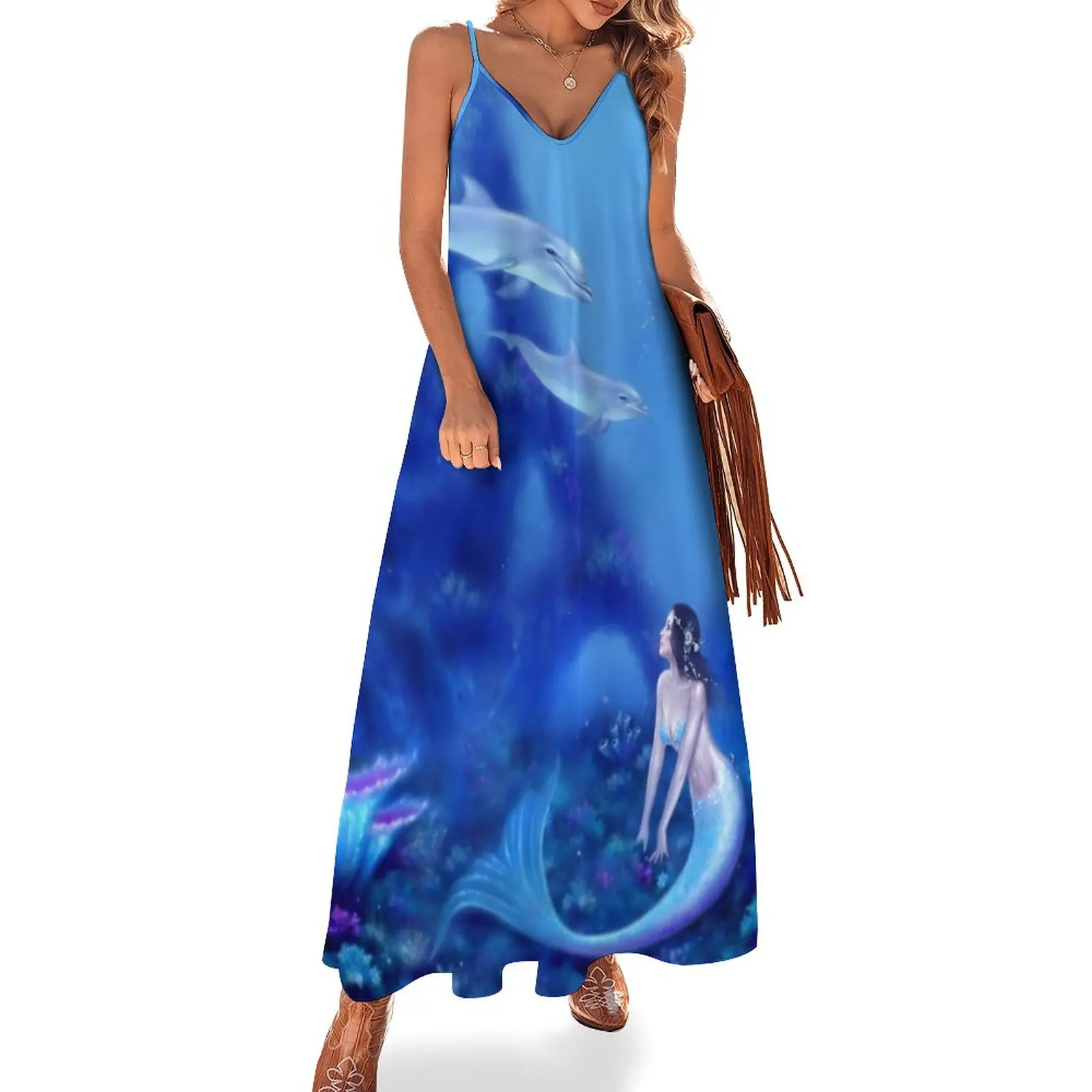 Ultramarine Mermaid & Dolphins Sleeveless Dress beach outfits for women cute dress
Ultramarine Mermaid & Dolphins Sleeveless Dress beach outfits for women cute dress