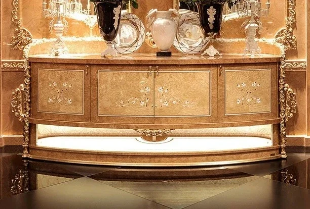 European restaurant household furniture solid wood carving flower dining side cabinet cupboard shell parquet luxury porch table
European restaurant household furniture solid wood carving flower dining side cabinet cupboard shell parquet luxury porch table