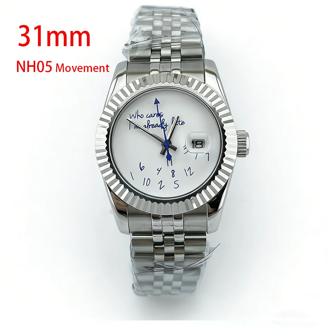 31mm Lady's Watch NH05 Watch Who cares im already late Watch Blue Text Matte Dial Sapphire Crystal Glass Automatic Movement
31mm Lady's Watch NH05 Watch Who cares im already late Watch Blue Text Matte Dial Sapphire Crystal Glass Automatic Movement
