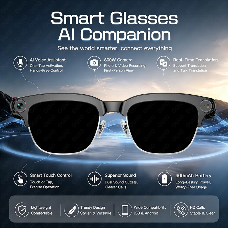 New AI 800W HD Camera Smart Glasses Video Recording Real-time Translation AI Voice Assistant Recording Dual Speakers Sunglasses
New AI 800W HD Camera Smart Glasses Video Recording Real-time Translation AI Voice Assistant Recording Dual Speakers Sunglasses
