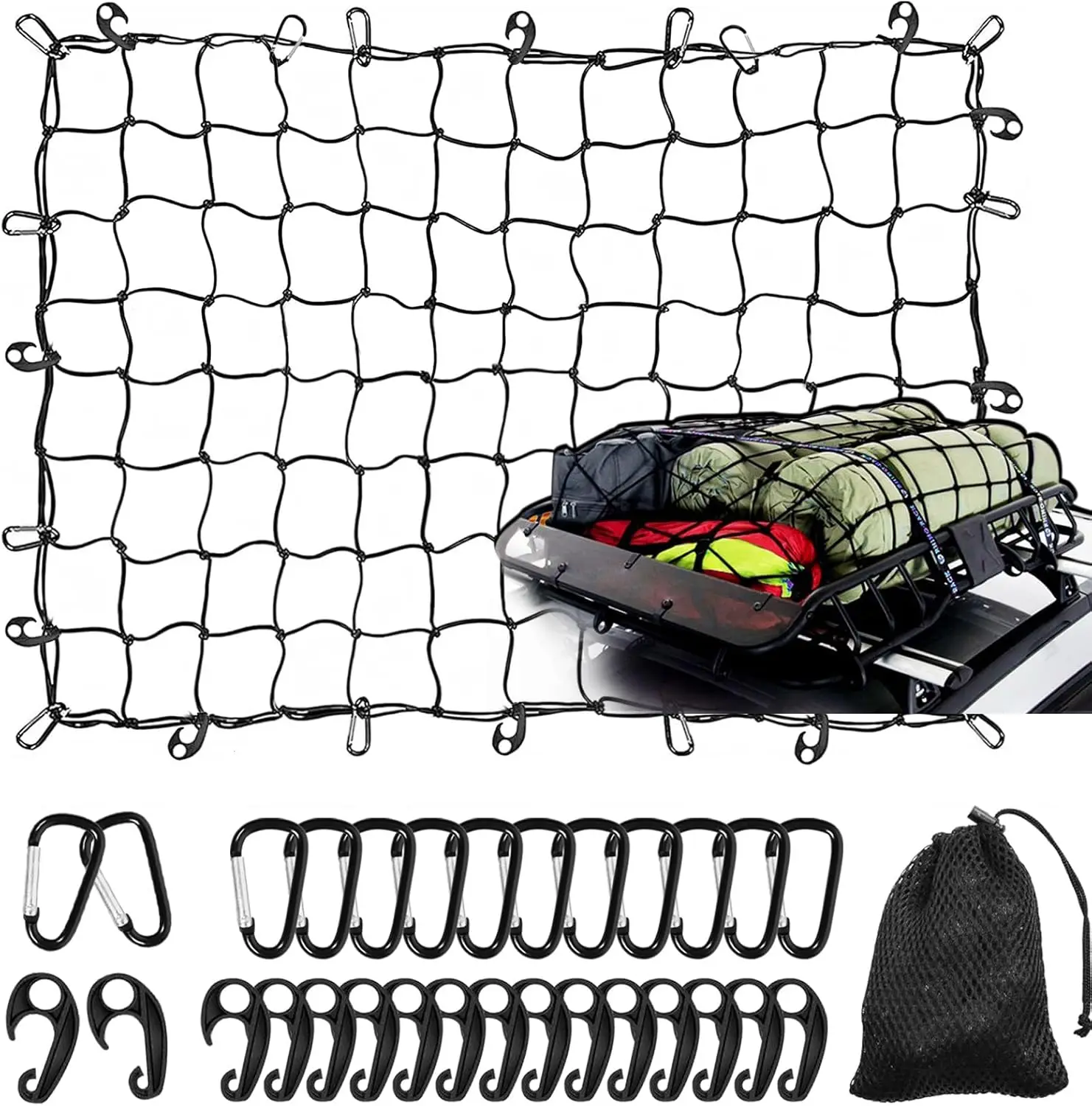3x4 ft Heavy Duty Cargo Net Stretches to 6x8 ft for Pickup Truck Bed with Hooks Carabiners
3x4 ft Heavy Duty Cargo Net Stretches to 6x8 ft for Pickup Truck Bed with Hooks Carabiners