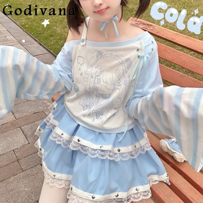 Spring New Cute Sweet Women Irregular Off-shoulder Long Sleeve Print Top Fashion Loose Japanese Versatile Blue Youthful T-shirt
Spring New Cute Sweet Women Irregular Off-shoulder Long Sleeve Print Top Fashion Loose Japanese Versatile Blue Youthful T-shirt