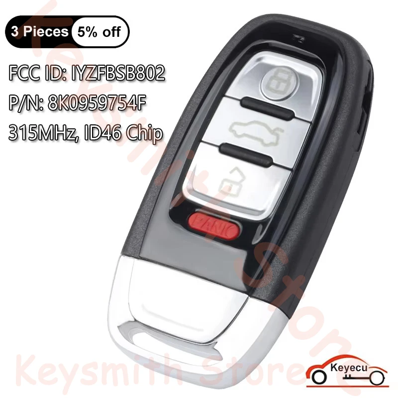 KEYECU 4 Buttons 315MHz ID46 Chip for Audi A4 A5 S4 S5 Q5 2008 2009 2010 2011 2012 Auto Remote Key Fob IYZFBSB802 8K0959754F
KEYECU 4 Buttons 315MHz ID46 Chip for Audi A4 A5 S4 S5 Q5 2008 2009 2010 2011 2012 Auto Remote Key Fob IYZFBSB802 8K0959754F