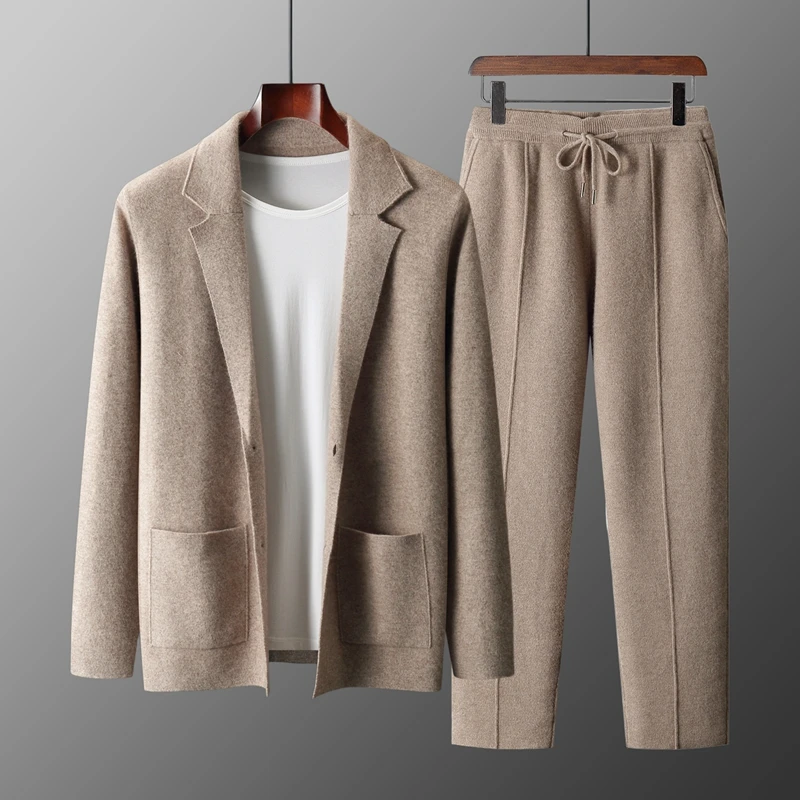 100% Merino Wool Sweater Men's Suit Collar Cardigan Pants Set Smart Casual Knitwear Autumn Winter Solid Coat Top Knit Trousers
100% Merino Wool Sweater Men's Suit Collar Cardigan Pants Set Smart Casual Knitwear Autumn Winter Solid Coat Top Knit Trousers
