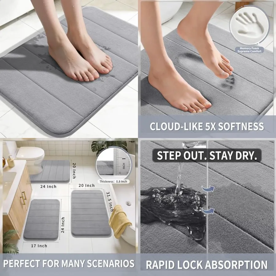 Memory Foam Bath Mat, Super Soft Absorbent Bathroom Rug Non Slip, Quick Dry, Machine Washable Floor Carpet for Tub Shower, Home Decor Accessories, 24x17, Grey
Memory Foam Bath Mat, Super Soft Absorbent Bathroom Rug Non Slip, Quick Dry, Machine Washable Floor Carpet for Tub Shower, Home Decor Accessories, 24x17, Grey