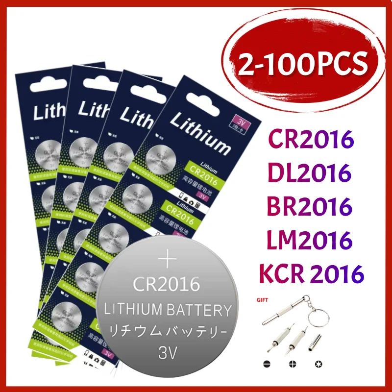 2-100pcs CR2016 CR 2016 Lithium Button Cell Battery BR2016 DL2016 LM2016 3V Coin Cell Watch Batteries for Toy Clock Remote Pilas
2-100pcs CR2016 CR 2016 Lithium Button Cell Battery BR2016 DL2016 LM2016 3V Coin Cell Watch Batteries for Toy Clock Remote Pilas