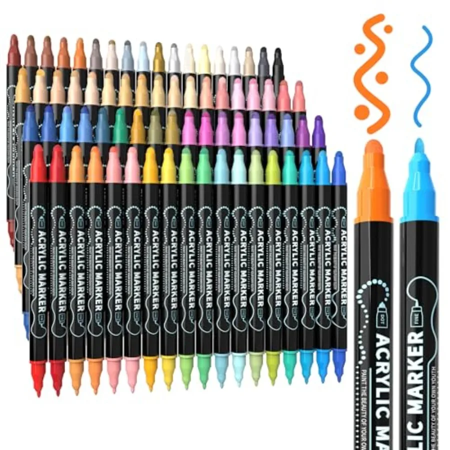 Dual Tip Acrylic Paint Markers, Premium Dot and Fine Tip Coloring Paint Pens for Rock, Wood, Fabric, Canvas, Glass, Paper, Cera
Dual Tip Acrylic Paint Markers, Premium Dot and Fine Tip Coloring Paint Pens for Rock, Wood, Fabric, Canvas, Glass, Paper, Cera