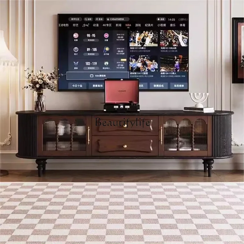 ls 42French retro solid wood TV cabinet medieval glass door entrance floor-to-ceiling audio-visual cabinet 
ls 42French retro solid wood TV cabinet medieval glass door entrance floor-to-ceiling audio-visual cabinet